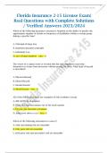 Florida Insurance 2-15 License Exam| Real Questions with Complete Solutions / Verified Answers 2023/2024