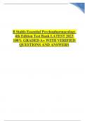 B Stahls Essential Psychopharmacology 4th Edition Test Bank LATEST 2023 100% GRADED A+ WITH VERIFIED QUESTIONS AND ANSWERS GRADED A+