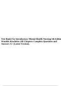 Test Bank For Introductory Mental Health Nursing 5th Edition Womble Kincheloe |All Chapters Complete Questions and Answers A+ (Latest Version).