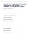 FORMULAS FOR ACCUPLACER ADVANCED ALGEBRA AND FUNCTIONS WITH COMPLETE SOLUTIONS 100% 2023/2024 