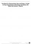 Test Bank - Pharmacology Clear and Simple: A Guide to Drug Classifications and Dosage Calculations, 4th Edition (Watkins, 2022), Chapter 1-21 | All Chapters