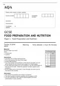 AQA GCSE FOOD PREPARATION AND NUTRITION Paper 1 JUNE 2023 QUESTION PAPER AND MARK  SCHEME