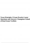 Texas Principles 1 Exam Practice Questions and Answers (VERIFIED) Latest Champions School of Real Estate & Texas Principles 2 Exam Practice Latest Questions and Answers Champions School of Real Estate Verified.