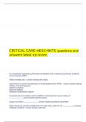  CRITICAL CARE HESI HINTS questions and answers latest top score.