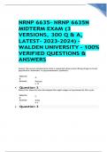 NRNP 6635- NRNP 6635N MIDTERM EXAM (3 VERSIONS, 300 Q & A, LATEST- 2023-2024) - WALDEN UNIVERSITY - 100% VERIFIED QUESTIONS & ANSWERS 