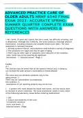 ADVANCED PRACTICE CARE OF OLDER ADULTSNRNP 6540 FINAL EXAM 2023- ACCURATE SPRING- SUMMER QUARTER COMPLETE EXAM QUESTIONS WITH ANSWERS & REFERENCES A+