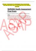 NUR 2092 / NUR2092HEALTH ASSESSMENT FINAL EXAM BRAND NEW Q&A INCLUDED OVER 130 QUESTIONS WITH 100% CORRECT ANSWERS