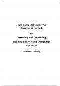 Assessing and Correcting Reading and Writing Difficulties Updated Edition 6th Edition By Thomas G. Gunning (Test Bank All Chapters. 100% Original Verified. A+ Grade)