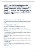 APHY 102 FINAL (my Final test for McGraw Online class... Make sure you study your test question from your Exam 1 , Midterm and Exam 3.. most of the same questions are on the Final) GOOD LUCK!!