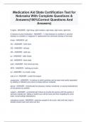 Medication Aid State Certification Test for Nebraska With Complete Questions & Answers(100%Correct Questions And Answers)   5 rights - ANSWER - right drug, right resident, right dose, right route, right time  4 reasons to give medication - ANSWER - 1. tre