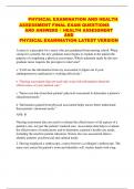 PHYSICAL EXAMINATION AND HEALTH ASSESSMENT FINAL EXAM QUESTIONS AND ANSWERS / HEALTH ASSESSMENT AND PHYSICAL EXAMINATION LATEST VERSION