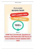 AANP Test 2 for Boards, Questions & Answers with Rationales (100 Terms) A+ score Solutions Newly Updated 2023-2024