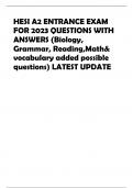 HESI A2 ENTRANCE EXAM FOR 2023 QUESTIONS WITH  ANSWERS (Biology,  Grammar, Reading,Math&  vocabulary added possible  questions) LATEST UPDATE