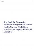 Test Bank for Varcarolis Essentials of Psychiatric Mental Health Nursing 5th Edition Fosbre / All Chapters 1-28 / Full Complete