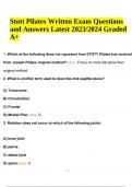 Stott Pilates Exam Practice Questions amd Answers Latest 2024/2025 | Stott Pilates Exam Prep (Actions, Origins and Insertions of Muscles) Questions and Answers | STOTT Pilates Matwork - Muscle Balance Exam Questions and Answers Latest Updated | Stott Pila