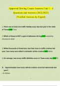 Approved Driving Course Answers Unit 1-4 questions verified with 100% correct answers