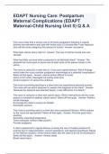 EDAPT Nursing Care: Postpartum Maternal Complications (EDAPT Maternal-Child Nursing Unit 5) Q & A