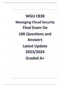 WGU C838 MANAGING CLOUD SECURITY FINAL EXAM OA 100 QUESTIONS AND ANSWERS LATEST 2023/2024