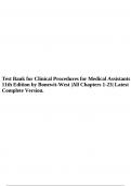 Test Bank for Clinical Procedures for Medical Assistants 11th Edition by Bonewit-West |All Chapters 1-23| Latest Complete Version.