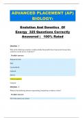 ADVANCED PLACEMENT (AP) BIOLOGY:   Evolution And Genetics  Of Energy  325 Questions Correctly Answered |   100% Rated