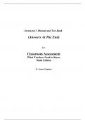 Instructor Manual with Test Bank for Classroom Assessment What Teachers Need to Know 9th Edition By James Popham  (All Chapters, 100% original verified, A+ Grade)