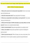 Servsafe Alcohol Exam Study Guide Questions and Answers (2023 / 2024) (Verified Answers)