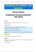 ADVANCED PLACEMENT (AP) BIOLOGY:   Nervous System 83 Questions Correctly Answered |   100% Rated