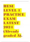 HESI LEVEL 1 PRACTICE EXAM LATEST (Already graded A) 2023/2024