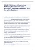 PSYC-375 History of Psychology Midterm (Midterm Exam Prep Athabasca University) Questions With Complete Solutions.