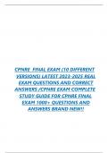 CPNRE  FINAL EXAM (10 DIFFERENT   VERSIONS) LATEST 2023-2025 REAL EXAM QUESTIONS AND CORRECT  ANSWERS /CPNRE EXAM COMPLETE  STUDY GUIDE FOR CPNRE FINAL  EXAM 1000+ QUESTIONS AND ANSWERS BRAND NEW!!  