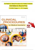 TEST BANK For Clinical Procedures for Medical Assistants, 11th Edition by Bonewit-West| Verified Chapter's 1 - 23 | Complete Newest Version