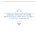 FLORIDA REAL ESTATE EXAM PRACTICE QUESTIONS WITH VERIFIED ANSWERS 2023 RATED A+