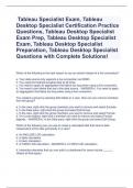 Tableau Specialist Exam, Tableau Desktop Specialist Certification Practice Questions, Tableau Desktop Specialist Exam Prep, Tableau Desktop Specialist Exam, Tableau Desktop Specialist Preparation, Tableau Desktop Specialist Questions with Complete Solutio