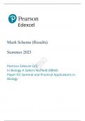 Pearson Edexcel GCE Biology A Salters Nuffield Paper 03 Mark scheme for June 2023