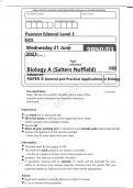 Pearson Edexcel GCE Biology A ADVANCED Salters Nuffield Paper 3 Question paper and mark scheme for June 2023