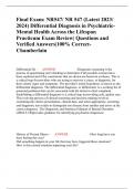 Final Exam: NR547/ NR 547 (Latest 2023/ 2024) Differential Diagnosis in Psychiatric-Mental Health Across the Lifespan Practicum Exam Review| Questions and Verified Answers|100% Correct- Chamberlain