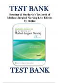 Test Bank - Brunner & Suddarth's Textbook of Medical-Surgical Nursing, 13th Edition by Janice L. Hinkle(2013), All Chapters 1-73 