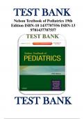 Test Bank - Nelson Textbook of Pediatrics 19th Edition by Robert M. Kliegman