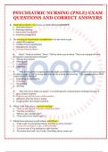 PSYCHIATRIC NURSING (PNLE) EXAM QUESTIONS AND CORRECT ANSWERS