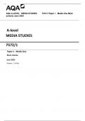 AQA A-level MEDIA STUDIES 7572/1 Paper 1 Media One Mark scheme June 2023 Version: 1.0 Final