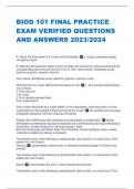 BIOD 101 FINAL PRACTICE  EXAM VERIFIED QUESTIONS  AND ANSWERS 2023/202