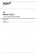 AQA AS  FRENCH 7651/1 Paper 1 Listening, Reading and Writing  Mark scheme  June 2023  Version: 1.0 Final 