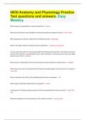 HESI Anatomy and Physiology Practice  Test questions and answers. Easy  Mastery.