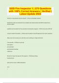 DOD Fire Inspector 1 | 275 Questions with 100% Correct Answers | Verified | Latest Update 2024 | 26 Pages