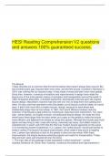 HESI Reading Comprehension V2 questions and answers 100% guaranteed success.