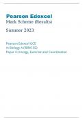 Pearson Edexcel Mark Scheme  Summer June 2023 Pearson Edexcel GCE In Biology A 9BN0 02 Paper 2 Energy Exercise and Coordination