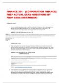 FINANCE 301 – {CORPORATION FINANCE} PREP ACTUAL EXAM QUESTIONS BY  PROF SARA SMIAROWSKI