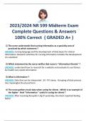 2023/2024 NR 599 Midterm Exam Complete Questions & Answers 100% Correct  ( GRADED A+ )  