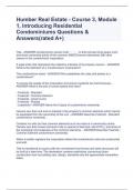 Humber Real Estate - Course 3, Module 1, Introducing Residential Condominiums Questions & Answers(rated A+)