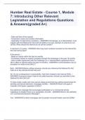 Humber Real Estate - Course 1, Module 7: Introducing Other Relevant Legislation and Regulations Questions & Answers(graded A+)